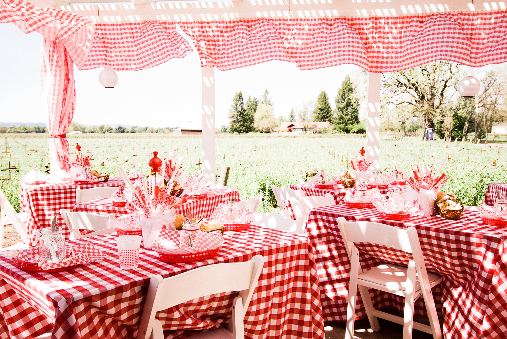 tables with red checkered cover